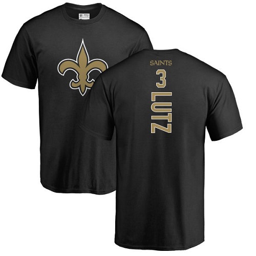 Men New Orleans Saints Black Wil Lutz Backer NFL Football #3 T Shirt